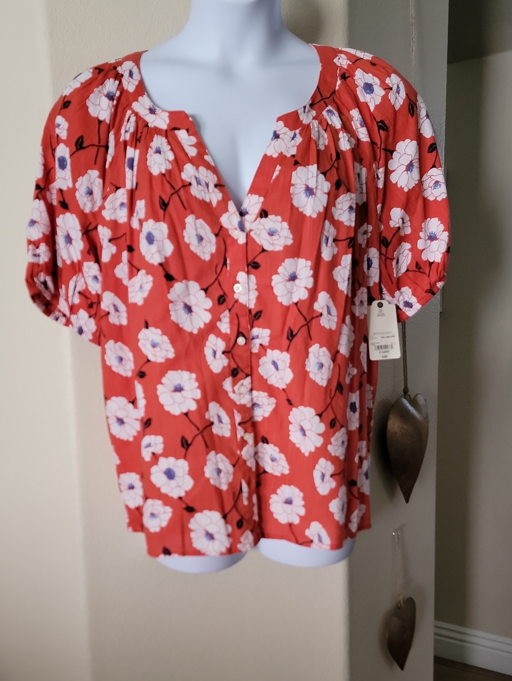 ST. JOHN'S BAY Floral Top Red/Orange Blue White Size XL NWT